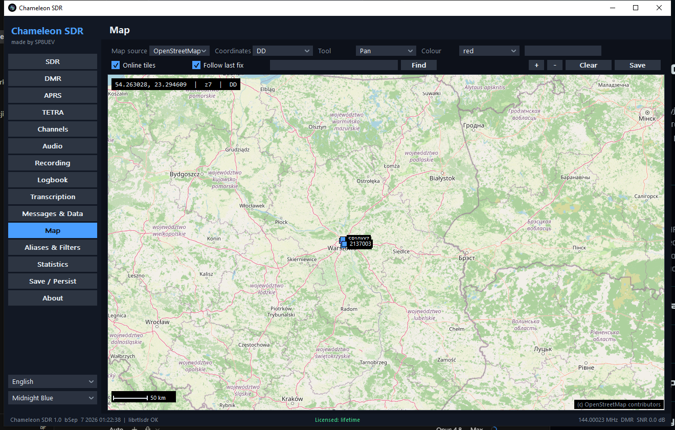 Mapa z pozycjami stacji